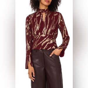 NEW Parker The Piper Zinfandel Blouse with Metallic Gold Brushstroke Print S